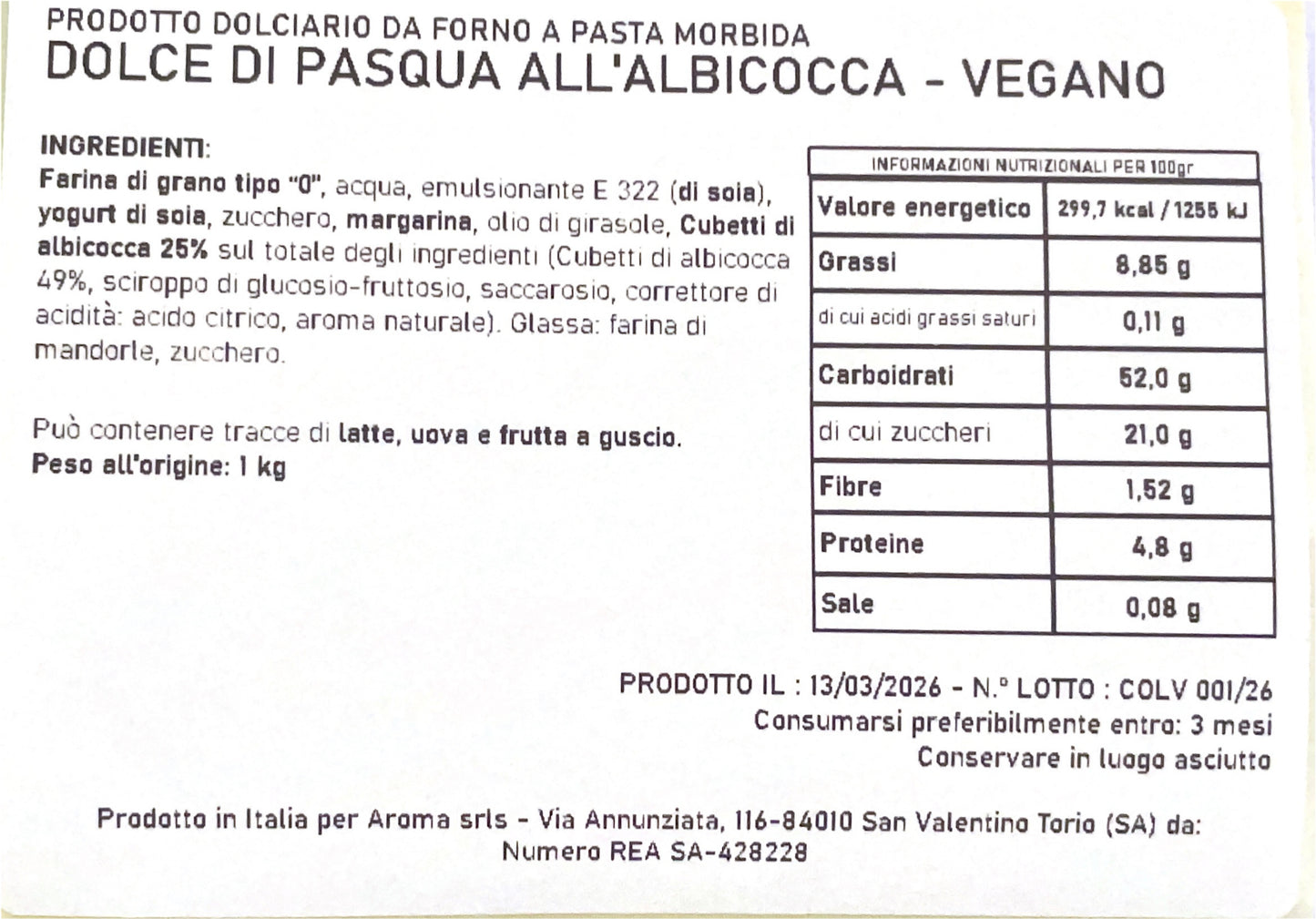 DISPONIBILE DAL 20/03/2026 -DOLCE DI PASQUA ALBICOCCA-VEGANO