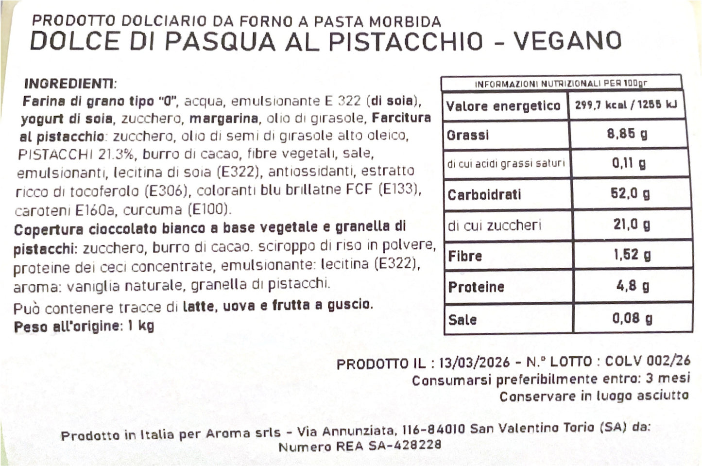 DISPONIBILE DAL 20/03/2026-DOLCE DI PASQUA PISTACCHIO- LIMITED EDITION VEGANO