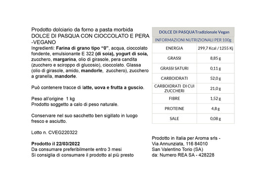 DOLCE DI PASQUA VEGANO- CIOCCOLATO E PERA